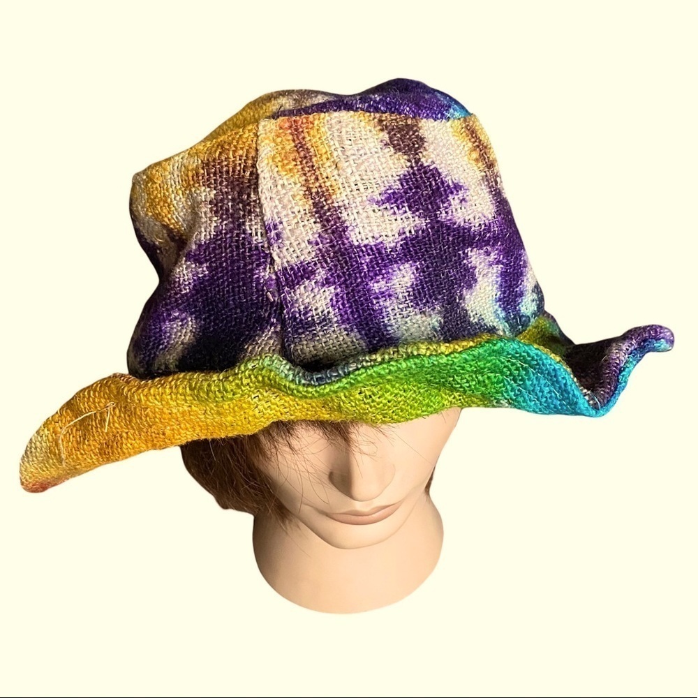 HEMP STRAW GYPSY STYLE ROSE RETRO TIE DYE HEMP HAT